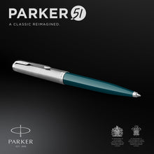 Load image into Gallery viewer, parker 51 ballpoint pen teal blue barrel with chrome trim medium point with black ink refill

