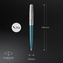 Load image into Gallery viewer, parker 51 ballpoint pen teal blue barrel with chrome trim medium point with black ink refill
