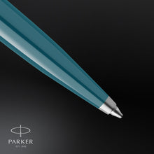 Load image into Gallery viewer, parker 51 ballpoint pen teal blue barrel with chrome trim medium point with black ink refill
