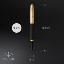 Load image into Gallery viewer, parker 51 fountain pen deluxe black barrel with gold trim medium 18k gold nib with black ink cartridge
