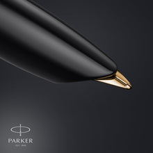 Load image into Gallery viewer, parker 51 fountain pen deluxe black barrel with gold trim medium 18k gold nib with black ink cartridge
