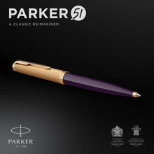 Load image into Gallery viewer, parker 51 ballpoint pen deluxe plum barrel with gold trim medium 18k gold point with black ink refill
