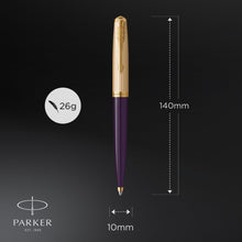 Load image into Gallery viewer, parker 51 ballpoint pen deluxe plum barrel with gold trim medium 18k gold point with black ink refill
