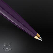 Load image into Gallery viewer, parker 51 ballpoint pen deluxe plum barrel with gold trim medium 18k gold point with black ink refill
