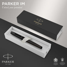 Load image into Gallery viewer, parker im rollerball pen matte black with black trim fine point with black ink refill
