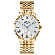 Load image into Gallery viewer, roamer galaxy gents gold plated white dial bracelet watch
