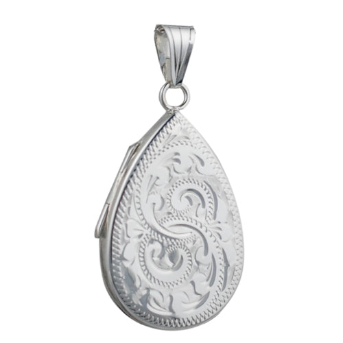 Silver Handmade Engraved Teardrop Locket