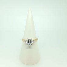 Load image into Gallery viewer, 9ct Yellow Gold 3 Stone Emerald Cut Diamond Engagement Ring
