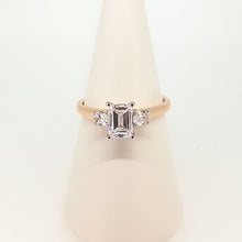 Load image into Gallery viewer, 9ct Yellow Gold 3 Stone Emerald Cut Diamond Engagement Ring

