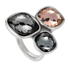 Load image into Gallery viewer, uno de 50 ladies silver-plated metal alloy ring with 2 grey and 1 salmon crystals
