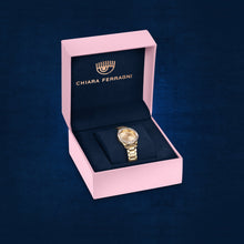 Load image into Gallery viewer, chiara ferragni everyday 34mm gold plated case with round rose shading stones
