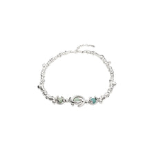 Load image into Gallery viewer, uno de 50 planets short 1-strand silver-plated metal alloy necklace, two moon-shaped charms and 3 amazonites
