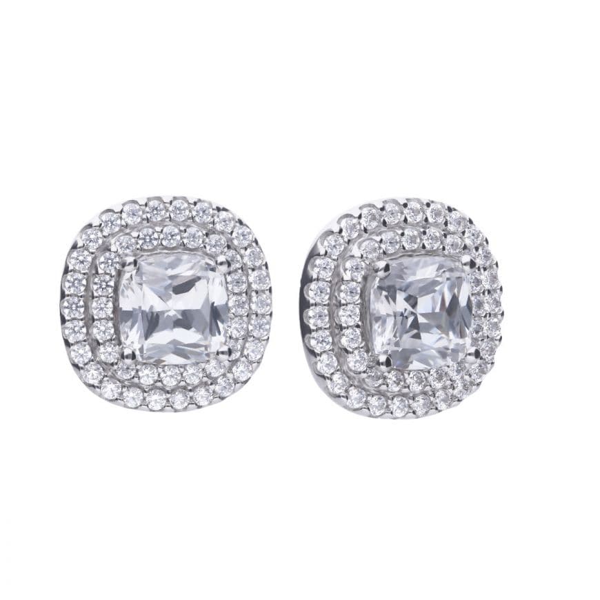 Diamond Fire - Cushion Cut Double Halo Zirconia Earrings