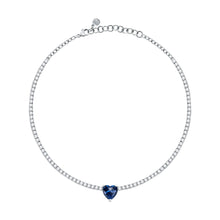 Load image into Gallery viewer, chiara ferragni diamond heart necklace 37cm + 5cm tennis with big blue heart stone
