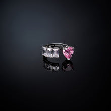 Load image into Gallery viewer, chiara ferragni first love pink diamond rose heart stone &amp; white baguettes ring size open l1/2
