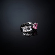 Load image into Gallery viewer, chiara ferragni first love pink diamond rose heart stone &amp; white baguettes ring size open n
