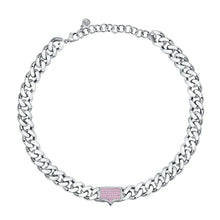 Load image into Gallery viewer, chiara ferragni chain necklace big chain with eyelike tag in pink crystals 38cm + 7
