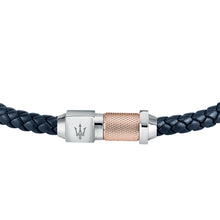 Load image into Gallery viewer, maserati jewels silver, blue leather , yellow gold 215mm bracelet
