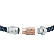 Load image into Gallery viewer, maserati jewels silver, blue leather , yellow gold 215mm bracelet
