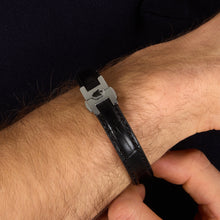 Load image into Gallery viewer, maserati jewels leather stainless steel bracelet blk leather blk 6.5x5.5cm
