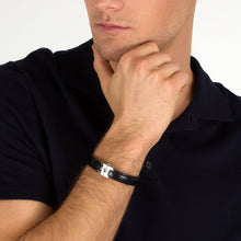 Load image into Gallery viewer, maserati jewels leather stainless steel bracelet blk leather blk 6.5x5.5cm
