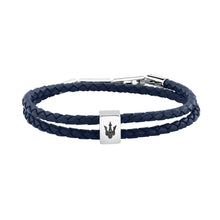 Load image into Gallery viewer, maserati jewels leather stainless steel bracelet black leather blue 38+3cm
