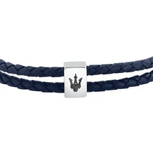 Load image into Gallery viewer, maserati jewels leather stainless steel bracelet black leather blue 38+3cm
