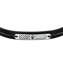 Load image into Gallery viewer, maserati jewels leather bracelet stainless steel black recycled leather black 19+3cm
