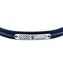 Load image into Gallery viewer, maserati jewels leather bracelet stainless steel blu recycled leather black 19+3cm
