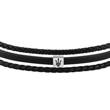 Load image into Gallery viewer, maserati jewels leather bracelet stainless steel black recycled leather black 19+3cm
