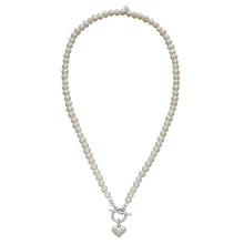 Load image into Gallery viewer, ophelia  pearl tbar necklace with diamond heart charm
