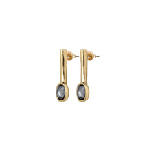 Load image into Gallery viewer, uno de 50 ladies gold-plated metal alloy earrings with tubule and embedding section with grey crystal
