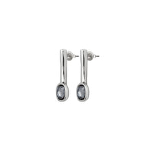 Load image into Gallery viewer, uno de 50 ladies silver-plated metal alloy earrings with tubule and embedding section with grey crystal
