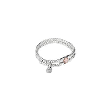 Load image into Gallery viewer, uno de 50 bossy elastic 2-strand silver-plated metal alloy bracelet with 2-cast tubule charm and salmon crystal
