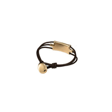 Load image into Gallery viewer, uno de 50 spidergrey 3-brown leather strap bracelet and gold-plated metal alloy 3-cast tubule charm and button clasp
