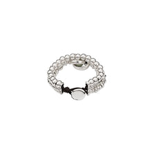 Load image into Gallery viewer, uno de 50 tight moon 3-strand silver-plated metal alloy bracelet with two moon-shaped charm,  amazonite and button clasp
