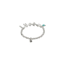 Load image into Gallery viewer, uno de 50 luckykeys elastic silver-plated metal alloy bracelet, tubule, amazonite, dragonfly, hand, clover, etc charms
