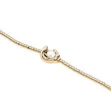 Load image into Gallery viewer, uno de 50 little moon elastic 1-strand gold-plated metal alloy bracelet with small two moon-shaped charm and a pearl
