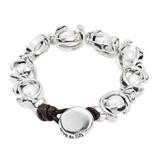 Load image into Gallery viewer, uno de 50 double moon 1-strand silver-plated metal alloy bracelet with 8 two moon-shaped charm, 8 pearls and button clasp
