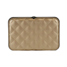 Load image into Gallery viewer, ogon quilted button rose gold card holder  metal lock  quilted aluminium
