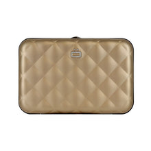 Load image into Gallery viewer, ogon quilted button rose gold card holder  metal lock  quilted aluminium
