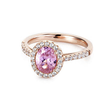 Load image into Gallery viewer, real effect rose gold ring with pink oval centre stone

