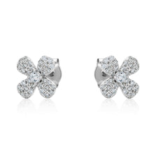Load image into Gallery viewer, fully stone set floral stud earrings with claw set cubic zirconia center stone in sterling silver
