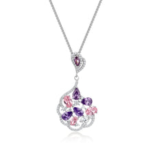 Load image into Gallery viewer, cubic zirconia, amethyst and rose quartz pendant drop necklace in sterling silver
