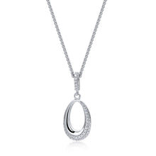 Load image into Gallery viewer, partially stoneset cubic zirconia teardrop outline pendant necklace with stoneset bale in sterling silver
