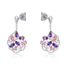 Load image into Gallery viewer, cubic zirconia, amethyst and rose quartz pendant drop earrings in sterling silver
