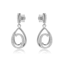 Load image into Gallery viewer, real effect partially stoneset cubic zirconia teardrop outline drop earrings in sterling silver
