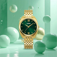Load image into Gallery viewer, lorus quartz ladies gold plated green dial bracelet watch
