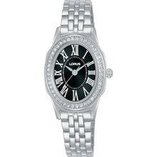 Load image into Gallery viewer, lorus quartz ladies stainless steel stone set black dial bracelet watch
