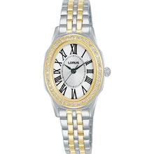 Load image into Gallery viewer, lorus quartz ladies two tone stone set white dial bracelet watch
